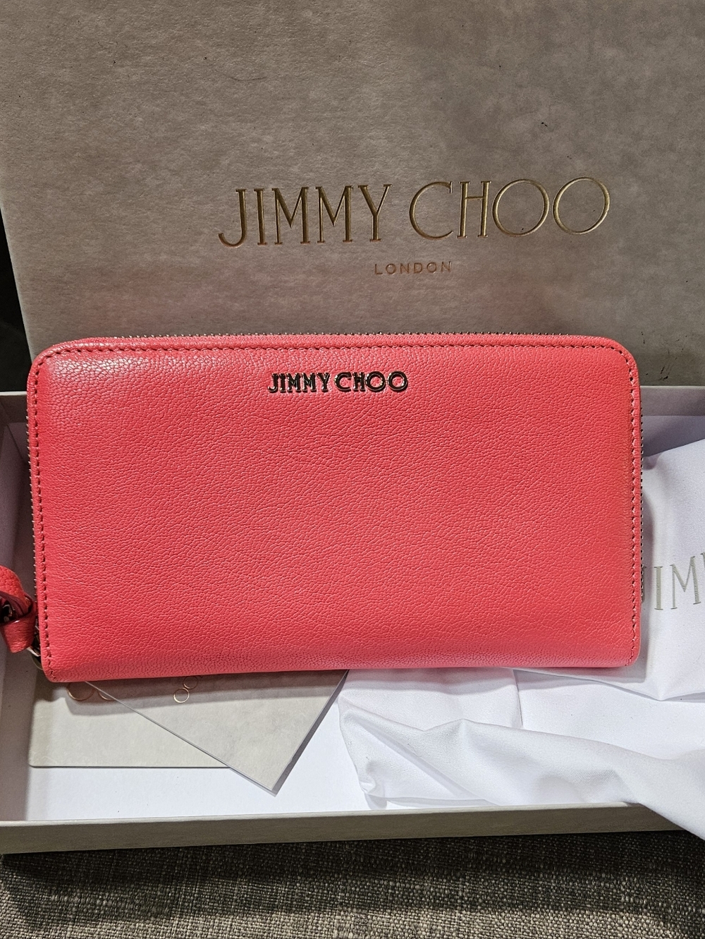 Jimmy Choo Coral Pink Leather Zip Wallet